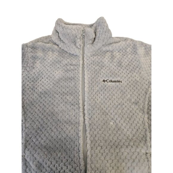 Columbia Textured Fleece Light Blue Gray Zip Front Jacket Size L - Picture 3 of 7
